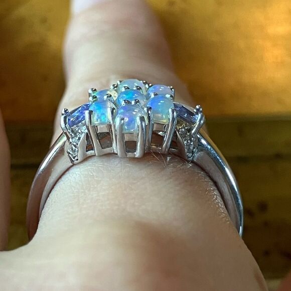 Natural Ethiopian Opal Tanzanite Sterling Silver Ring Size 10 - Picture 2 of 9